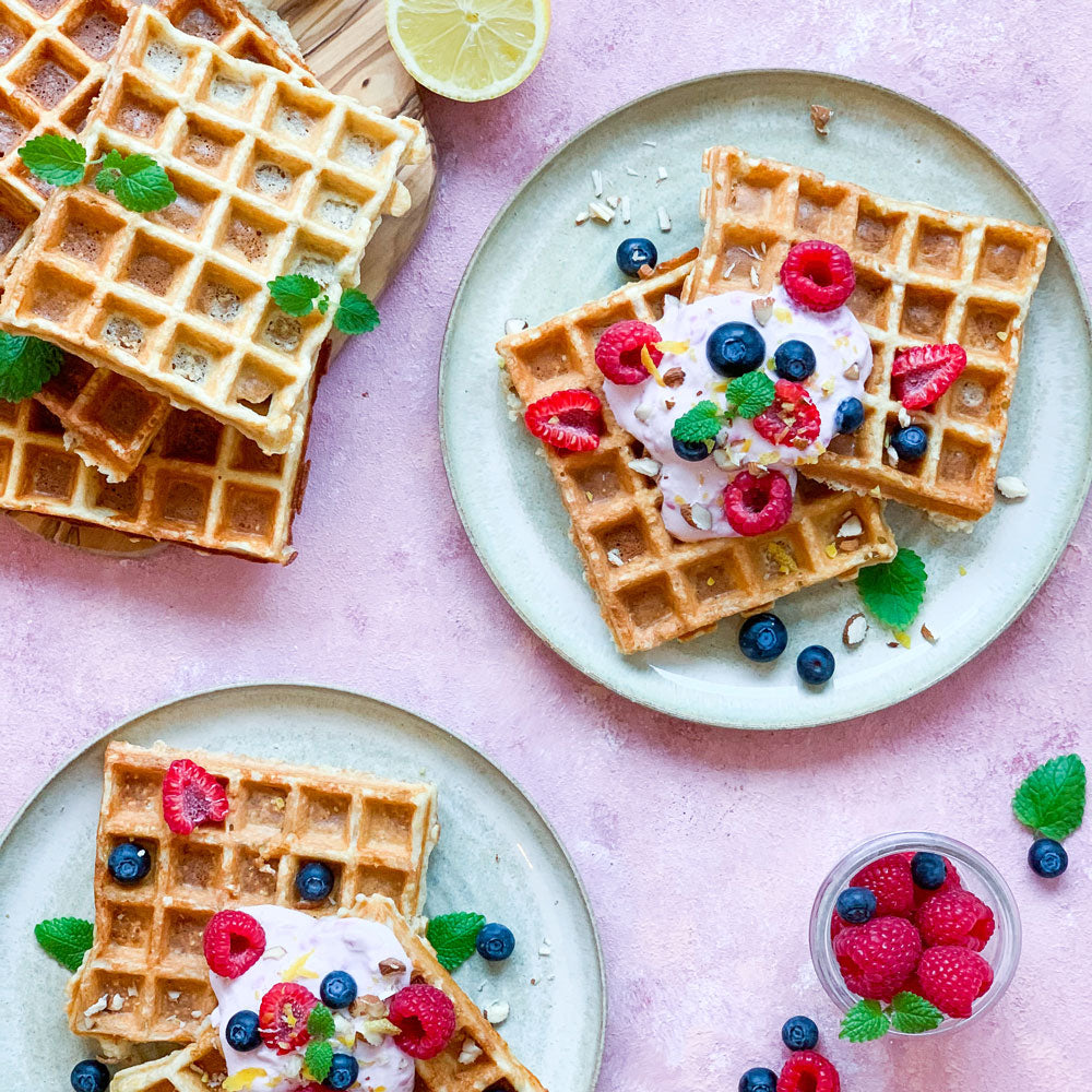 Citron/Vaniljsvåfflor med hallonskyr