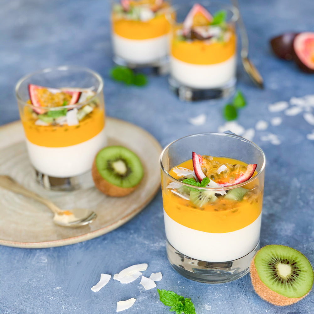 Pannacotta med mango och passionsfrukt