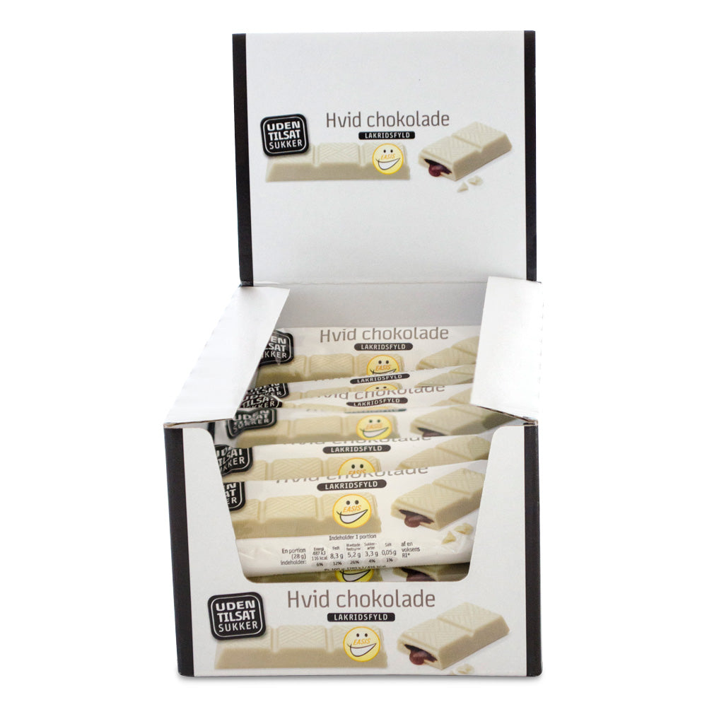 EASIS Vit chokladbar med lakritsfyllning, Låda med 25 st.