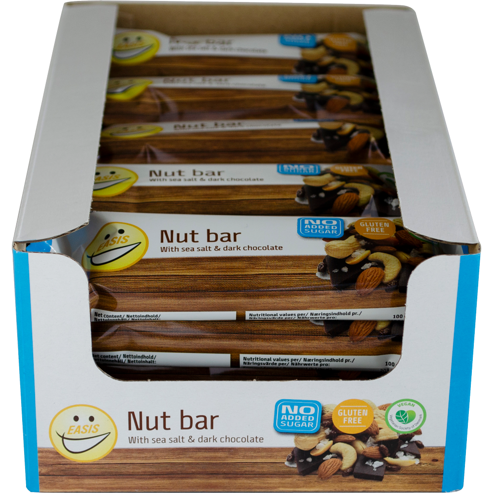 EASIS Nut bar, Havssalt och mörk choklad, Låda med 20 st